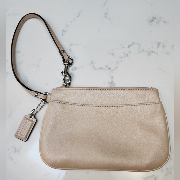Coach Handbags - COACH Beige Pearl Soft Leather Wristlet  EUC